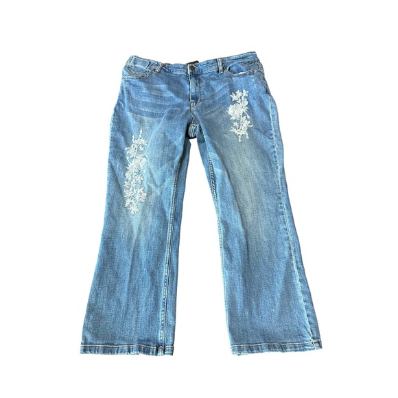 Who What Wear 36"x26" Embroidered Jeans Bootcut Denim Women's Blue Floral FLAW - Picture 1 of 5